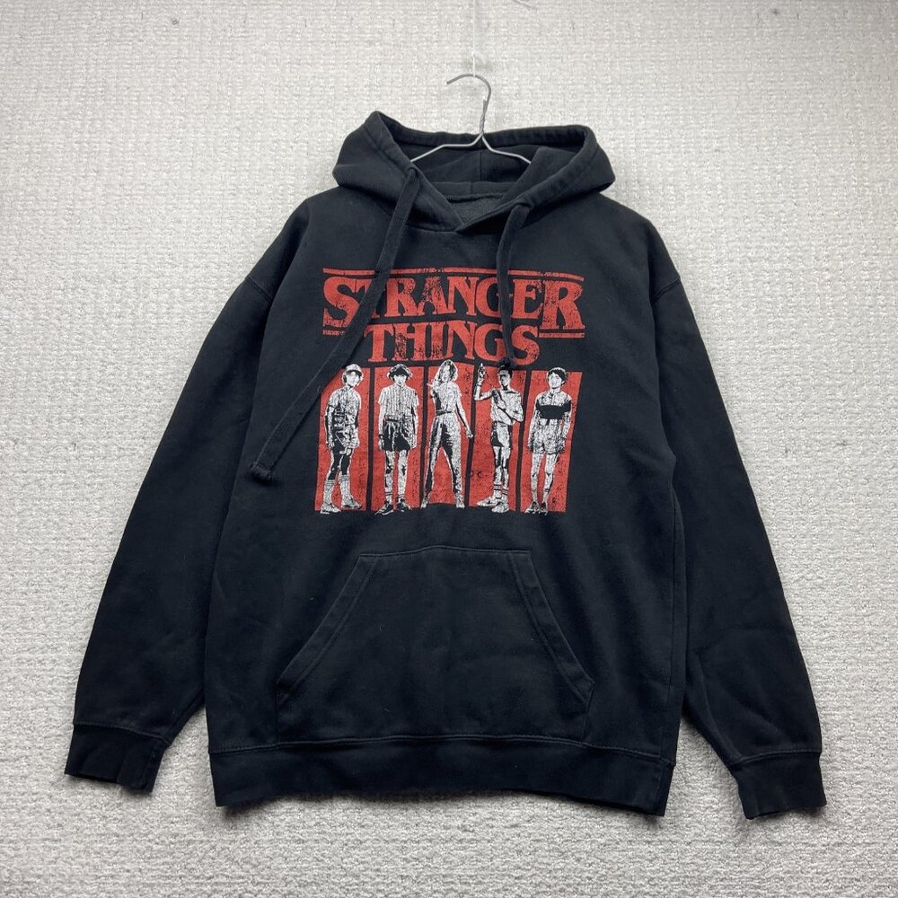 Stranger Things Hoodie Mens Distressed Graphic Print Pullover Black Men Sz M